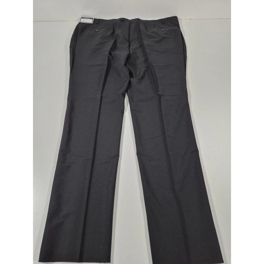 Giles & Jasper Dress Pants Mens 45x36 Black Wool Stretch Flat Front Unhemmed